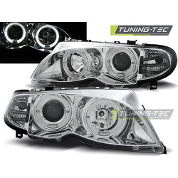 TUNING-TEC fari anteriori (Angel Eyes) per BMW E46 09.01-03.05 (LIMOUSINE, TOURING, H7/H1), cromo