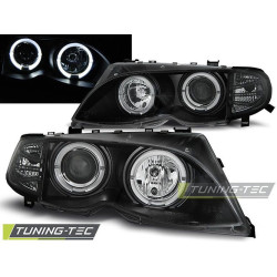 TUNING-TEC fari anteriori (Angel Eyes) per BMW E46 09.01-03.05 (LIMOUSINE, TOURING, H7/H1), nero