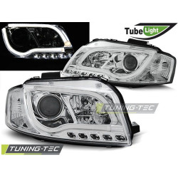 TUNING-TEC fari anteriori (Tube Light) per AUDI A3 8P 05.03-03.08 (H7/H1), cromo