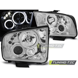TUNING-TEC fari anteriori (Angel Eyes) per FORD MUSTANG 04-09 (H3/H1, senza omologazione), cromo