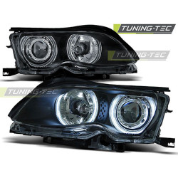 TUNING-TEC fari anteriori (CCFL, Angel Eyes) per BMW E46 09.01-03.05 (LIMOUSINE, TOURING, H7), nero