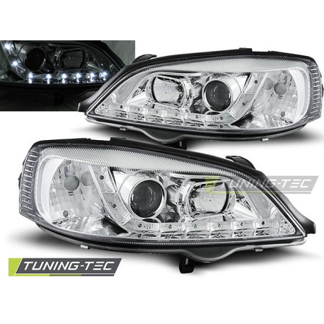Fari TUNING-TEC fari anteriori (DRL) per OPEL ASTRA G 09.97-02.04 (H1), cromo, V1 | race-shop.it