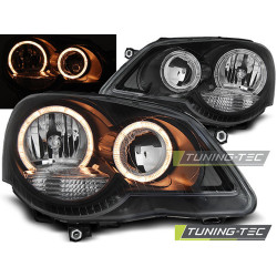 TUNING-TEC fari anteriori (Angel Eyes) per VW POLO 9N3 04.05-09 (H7/H1), nero