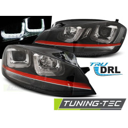 FARI U-LED LIGHT NERO WITH ROSSO LINE SPORT per VW GOLF 7 12-17