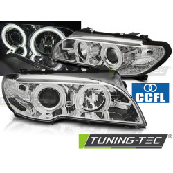 TUNING-TEC fari anteriori (CCFL, Angel Eyes) per BMW E46 04.03-06 COUPE CABRIO (H7/H1), cromo