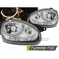 TUNING-TEC fari anteriori (Angel Eyes) per OPEL CORSA B 02.93-10.00 (H4), cromo