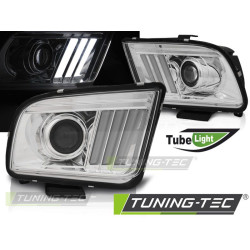 TUNING-TEC fari anteriori (Tube Light) per FORD MUSTANG 04-09 (H7, senza omologazione), cromo