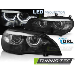 LED FARI ANGEL EYES DRL NERO per BMW X5 E70 07-13 (XENON OEM)