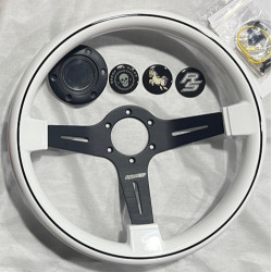 Volante sportivo a 3 razze RACES Filetto, 350mm, ABS, calice 70mm, bianco/nero