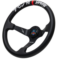 Volante sportivo a 3 razze RACES Samurai, 350mm, ecopelle, calice 97mm, nero/rosso