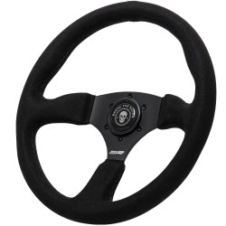 Volante sportivo a 3 razze RACES Rondo, 350mm, pelle scamosciata, calice 40mm, nero