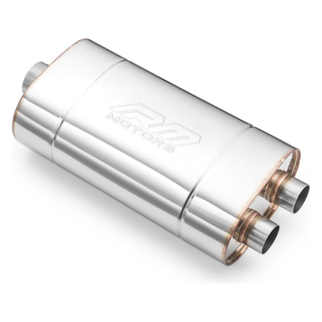 1x ingresso / 2x uscite Silenziatore centrale 70mm RM Motors | race-shop.it