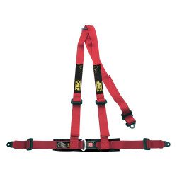 Cinture di sicurezza sportive a 3 punti omologate ECE OMP ROAD 3 con attacco a piastra, rosso
