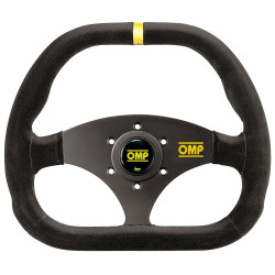 Volante sportivo a 3 razze OMP Kubic, 310mm, pelle scamosciata, piatto, nero/giallo