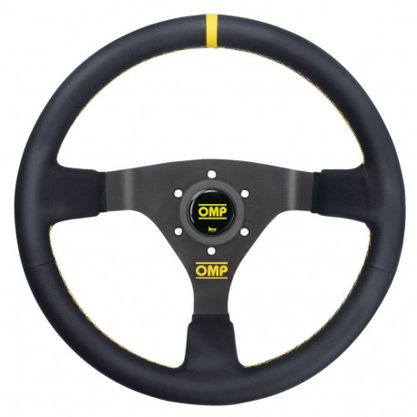 Promozioni Volante sportivo a 3 razze OMP WRC, 350mm, pelle, calice 70mm, nero/giallo | race-shop.it