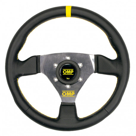 Volanti Volante sportivo a 3 razze OMP TRECENTO, 300mm, pelle, piatto, nero/giallo/argento | race-shop.it