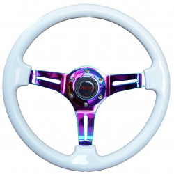 Volante sportivo a 3 razze RACES Neo Alpin, 350mm, silicone, calice 47mm, bianco/neon