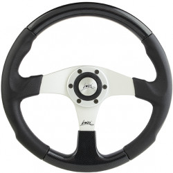 Volante sportivo a 3 razze Luisi Evolution, 360mm, ecopelle, piatto, nero/argento/carbonio