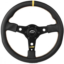 Volante sportivo a 3 razze Luisi Racing Corsa, 350mm, pelle scamosciata, calice 38mm, nero/giallo