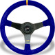 Volante sportivo a 3 razze Luisi Mirage Corsa, 350mm, pelle scamosciata, calice 75mm, blu/giallo