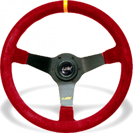 Volanti Volante sportivo a 3 razze Luisi Mirage Corsa, 350mm, pelle scamosciata, calice 75mm, rosso/giallo | race-shop.it