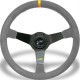 Volante sportivo a 3 razze Luisi Mirage Corsa, 350mm, pelle scamosciata, calice 75mm, grigio/arancione