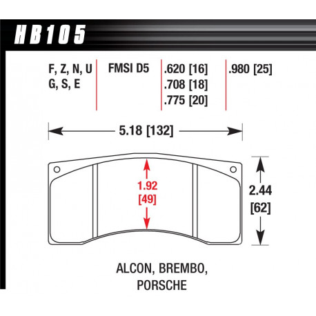 Pastiglie freno HAWK performance brake pads Hawk HB105W.620, Race, min-max 37°C-650°C | race-shop.it