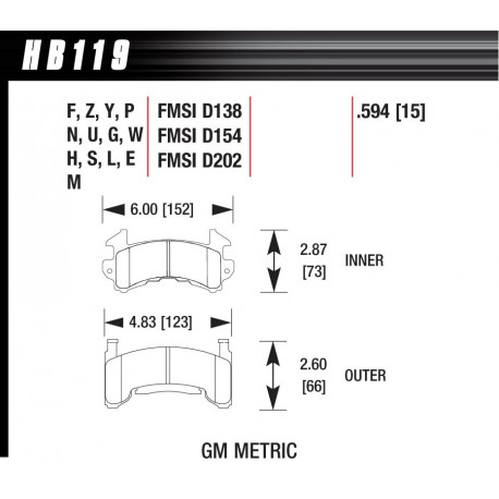 Pastiglie freno HAWK performance Front brake pads Hawk HB119E.594, Race, min-max 37°C-300°C | race-shop.it