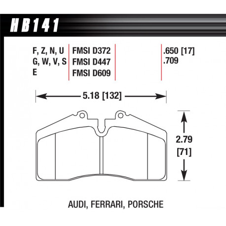 Pastiglie freno HAWK performance Rear brake pads Hawk HB141V.650, Race, min-max 150°C-760°C | race-shop.it