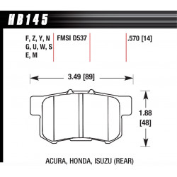 Rear brake pads Hawk HB145S.570, Street performance, min-max 65°C-370°