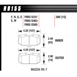 Front brake pads Hawk HB155E.580, Race, min-max 37°C-300°C