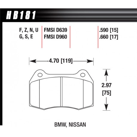 Pastiglie freno HAWK performance Front brake pads Hawk HB181U.660, Race, min-max 90°C-465°C | race-shop.it
