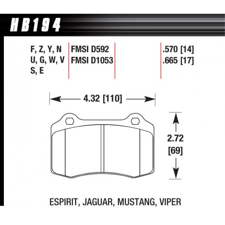 Pastiglie freno HAWK performance Rear brake pads Hawk HB194Y.570, Street performance, min-max 37°C-370°C | race-shop.it