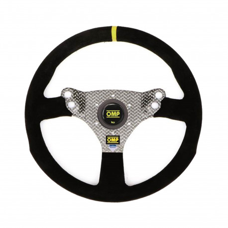 Volanti Volante sportivo a 3 razze OMP HYBRID, 320mm, pelle scamosciata, piatto, nero/argento/giallo | race-shop.it