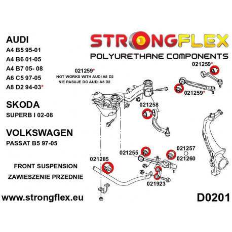 B5 (95-01) Quattro STRONGFLEX - 026218A: Suspension bush kit SPORT | race-shop.it