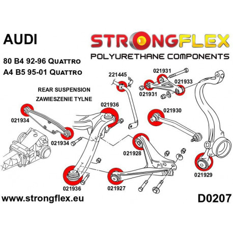 B4 (92-96) Quattro STRONGFLEX - 026217A: Rear suspension bush kit SPORT | race-shop.it