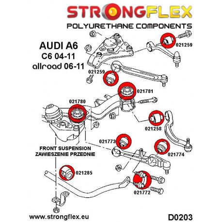 C6 (04-11) Quattro & Allroad STRONGFLEX - 026210A: Full suspension bush kit SPORT | race-shop.it