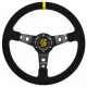 Volanti Volante sportivo a 3 razze RACES Corsa Evo, 350mm, pelle scamosciata, calice 65mm, nero/giallo | race-shop.it