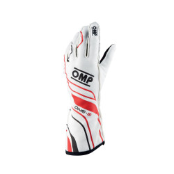 Guanti da gara omologati FIA OMP ONE-S (cuciture esterne), bianco/rosso