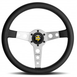 Volante sportivo a 3 razze MOMO PROTOTIPO, 350mm, pelle, calice 39mm, nero/argento