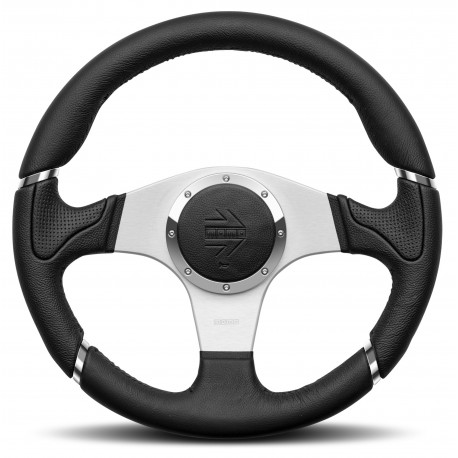 Volanti Volante sportivo a 3 razze MOMO MILLENIUM, 350mm, pelle, calice 40mm, nero/argento | race-shop.it