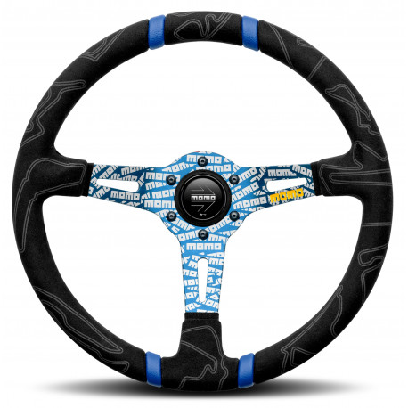 Volanti Volante sportivo a 3 razze MOMO ULTRA, 350mm, alcantara, calice 70mm, nero/blu | race-shop.it