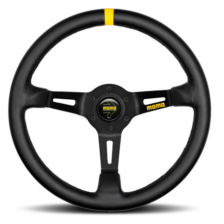 Volanti Volante sportivo a 3 razze MOMO MOD.08, 350mm, pelle, calice 88mm, nero/giallo | race-shop.it