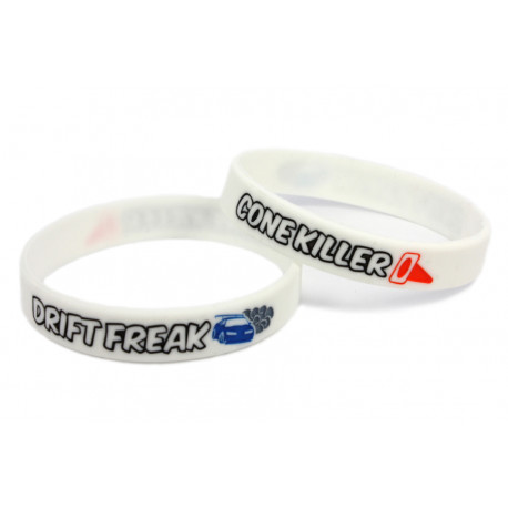 Rubber wrist band Drift Freak / Cone killer silicone wristband (White) | race-shop.it