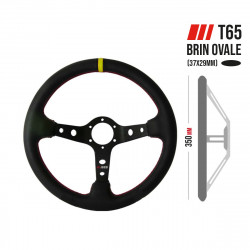 Volante sportivo a 3 razze RRS Monte Carlo F65, 350mm, pelle, calice 65mm, nero/giallo/rosso
