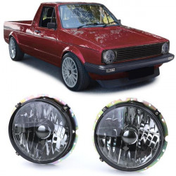RACES fari anteriori per VW Caddy I 82-92 + Jetta I 79-84 (H4), nero-fumé, trasparente