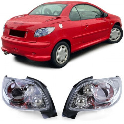 RACES fanali posteriori per full Peugeot 206 CC Coupe Cabrio 00-08, trasparente, cromo
