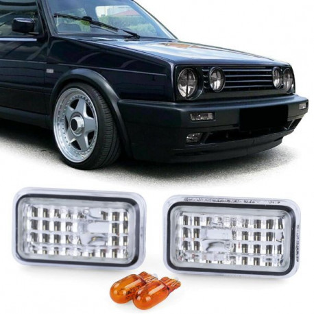 Fari RACES frecce laterali per VW Golf 1 2 Polo 86C Jetta Corrado Scirocco, trasparente, cromo | race-shop.it