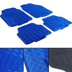 Tappetini in gomma per auto universali in alluminio checker plate ottica 4 pezzi cromo blu 