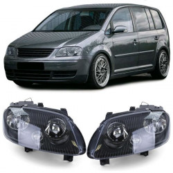 RACES fari anteriori per VW Touran 03-06 + Caddy 04-10 (con motorino, H7/H1), nero